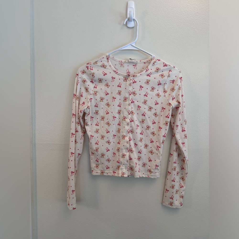 Happily Grey Coquette Teddy Bear Long Sleeve Top Size S
